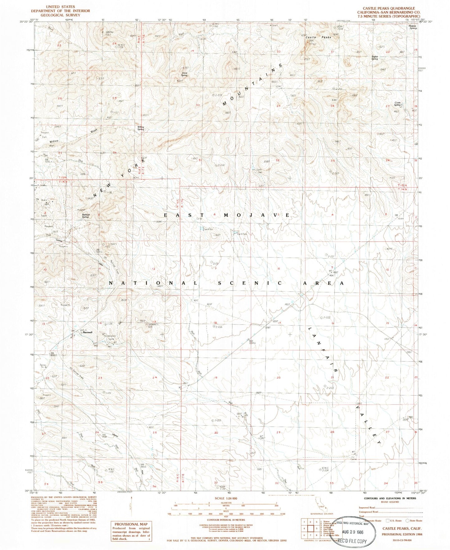 Classic USGS Castle Peaks California 7.5'x7.5' Topo Map Image