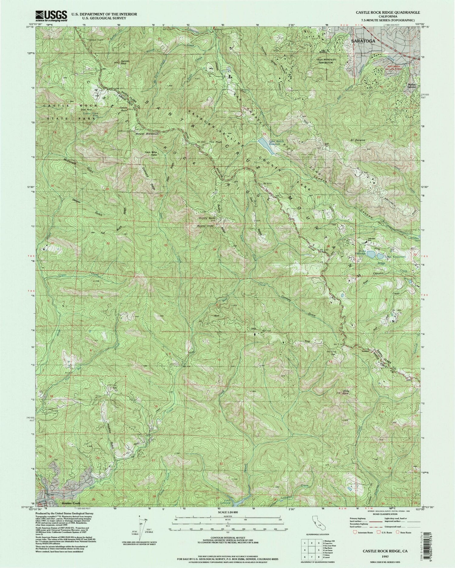 Classic USGS Castle Rock Ridge California 7.5'x7.5' Topo Map Image