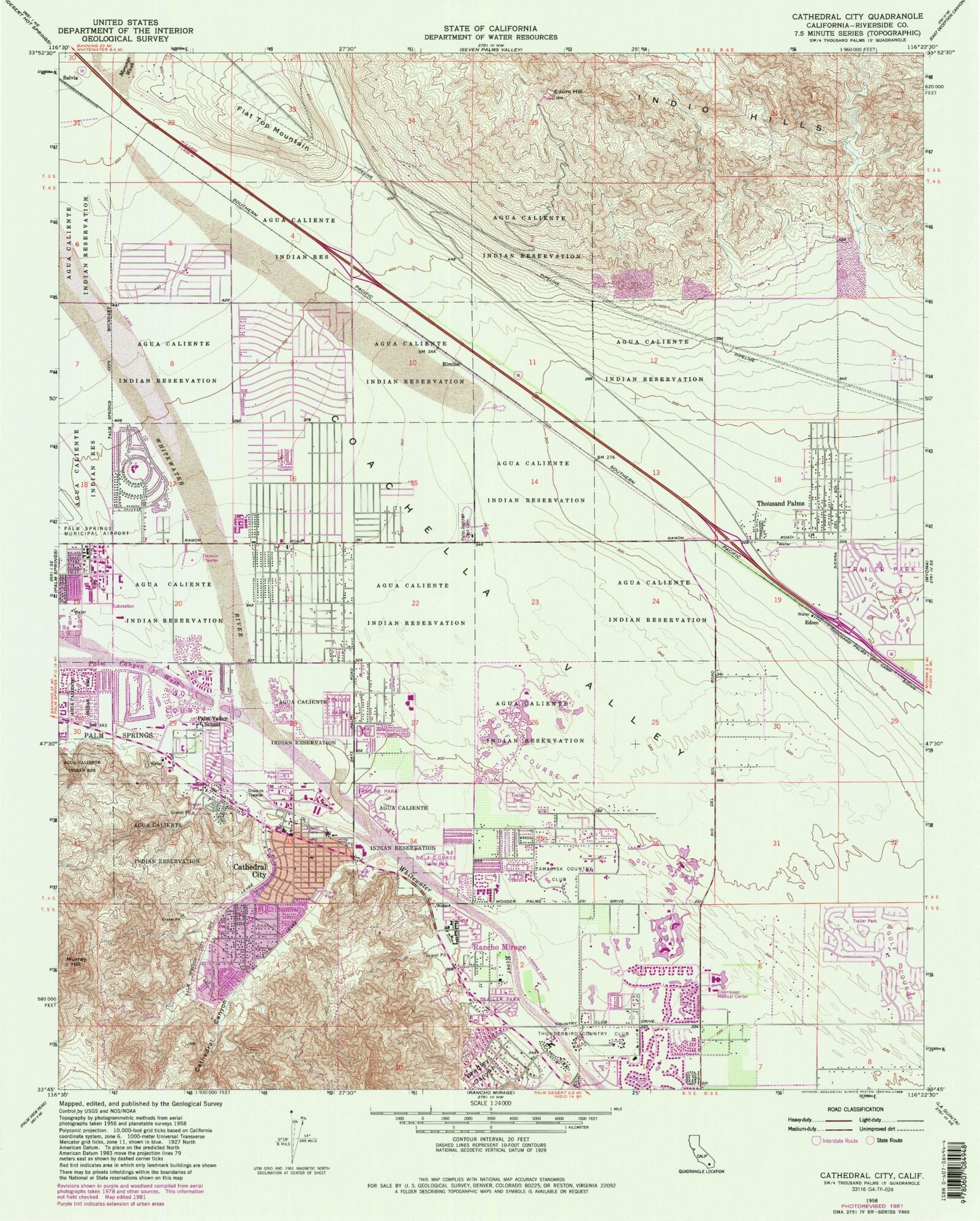 Classic USGS Cathedral City California 7.5'x7.5' Topo Map – MyTopo