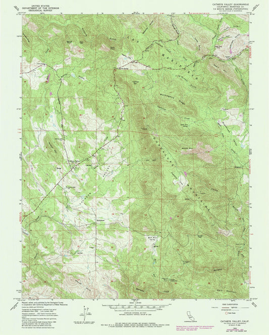 Classic USGS Catheys Valley California 7.5'x7.5' Topo Map Image