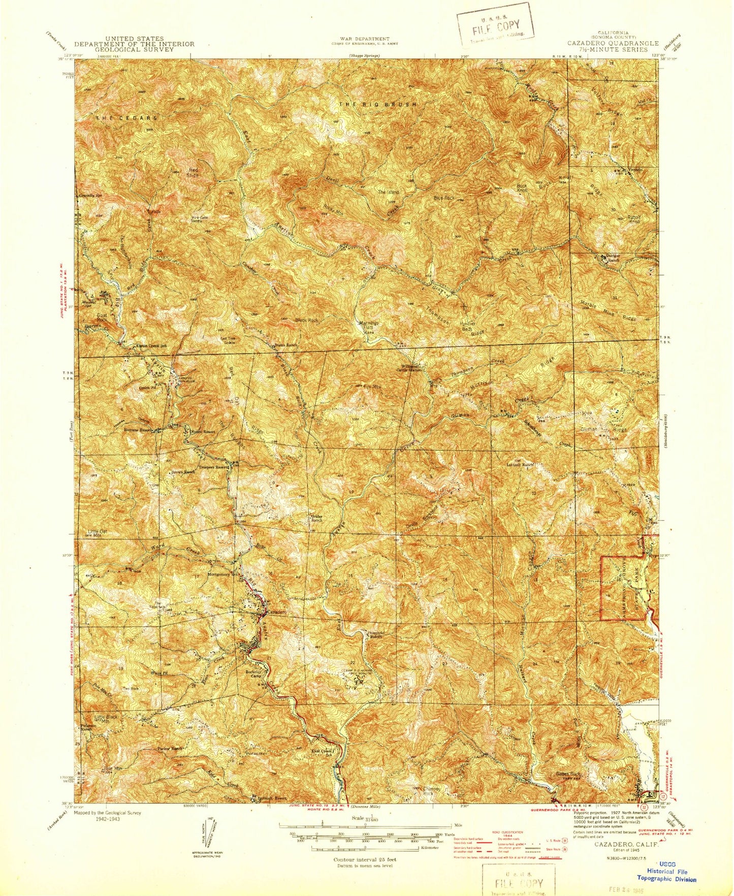 Classic USGS Cazadero California 7.5'x7.5' Topo Map Image