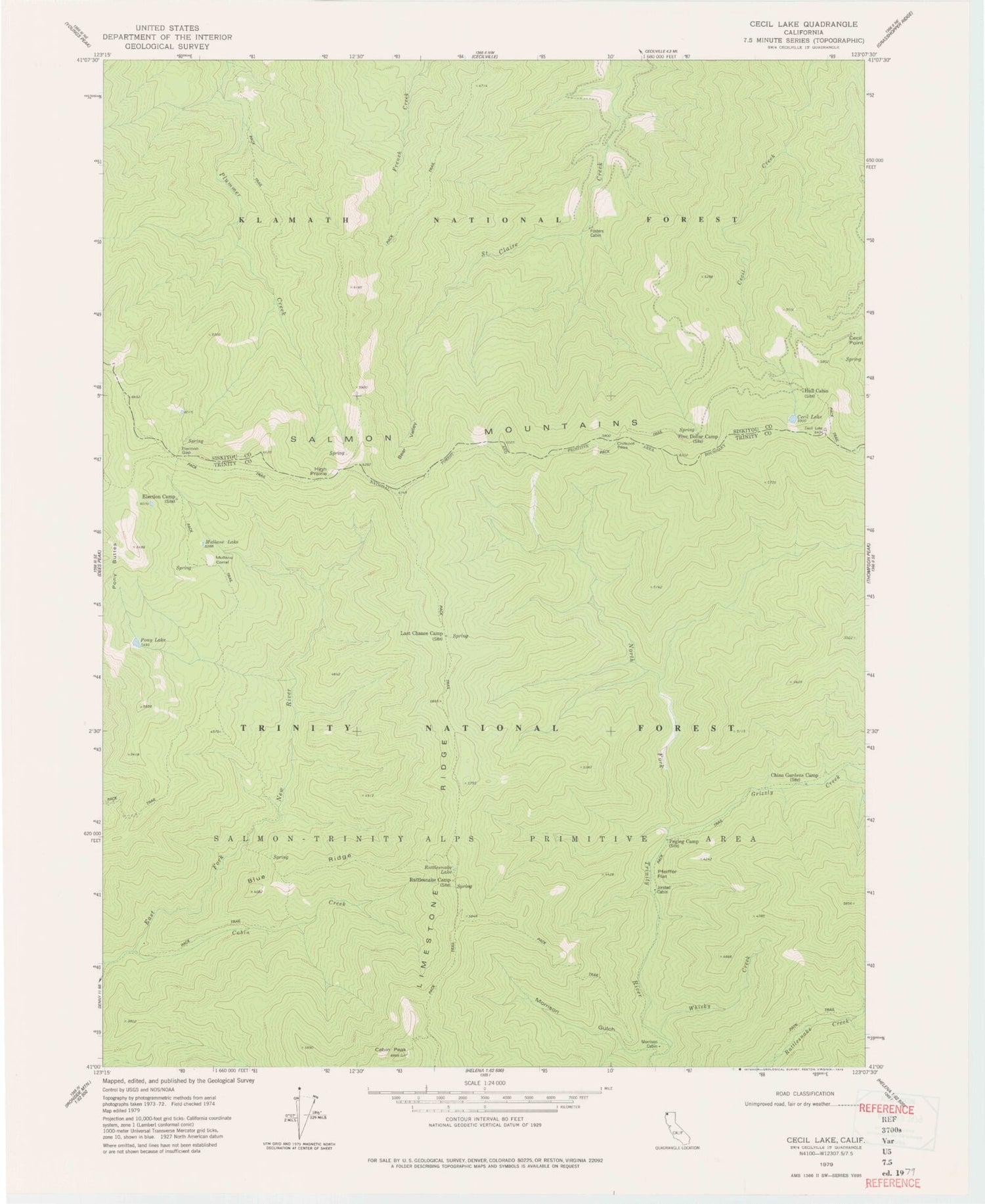 Classic USGS Cecil Lake California 7.5'x7.5' Topo Map Image