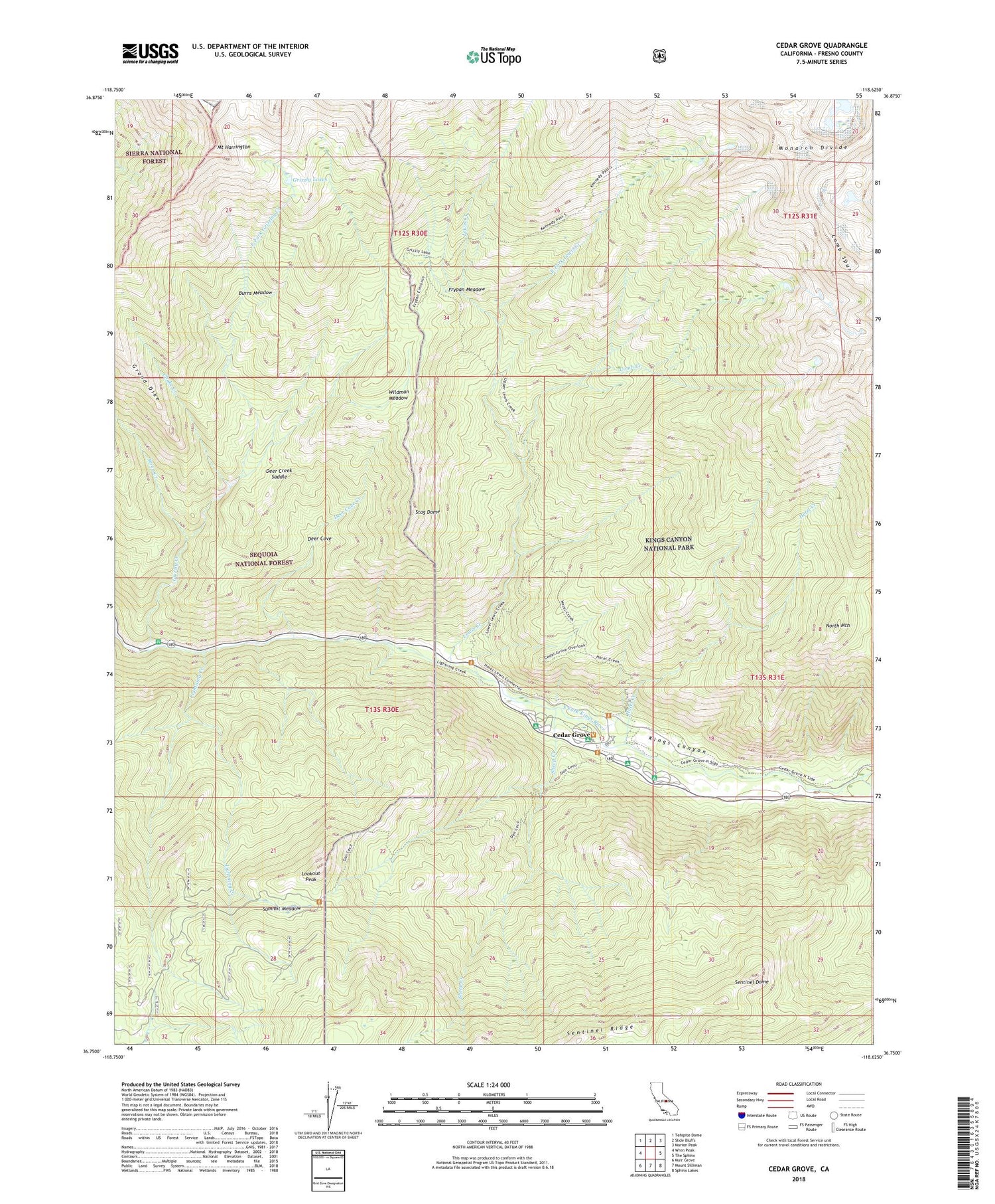 Cedar Grove California US Topo Map Image
