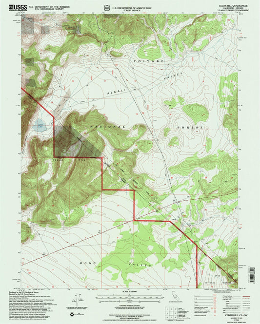 Classic USGS Cedar Hill California 7.5'x7.5' Topo Map Image