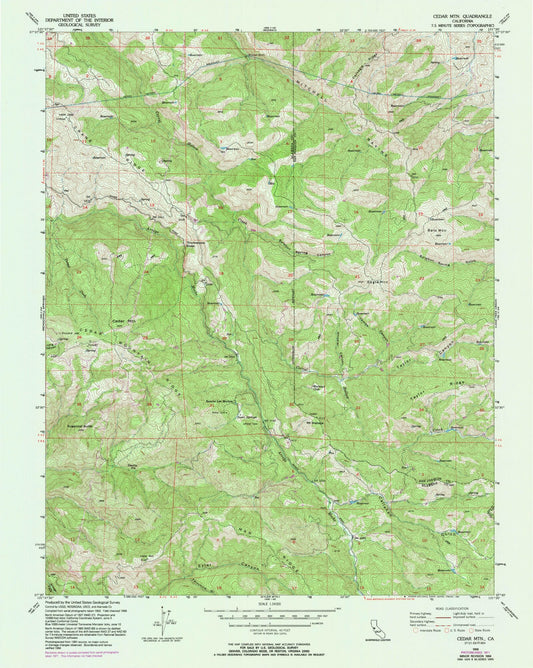 Classic USGS Cedar Mountain California 7.5'x7.5' Topo Map Image