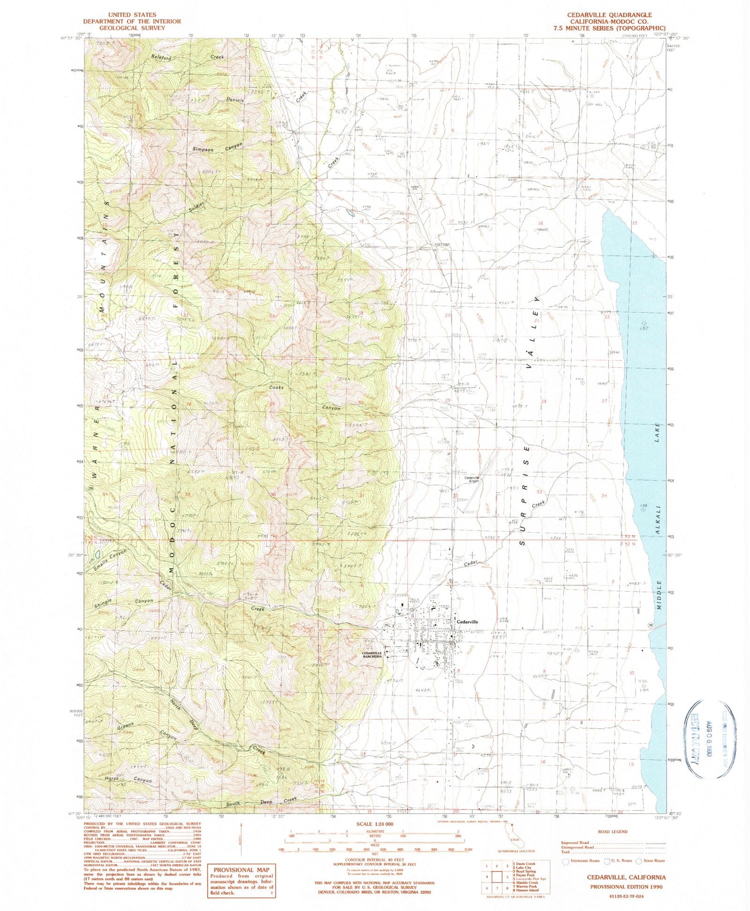 Classic USGS Cedarville California 7.5'x7.5' Topo Map Image