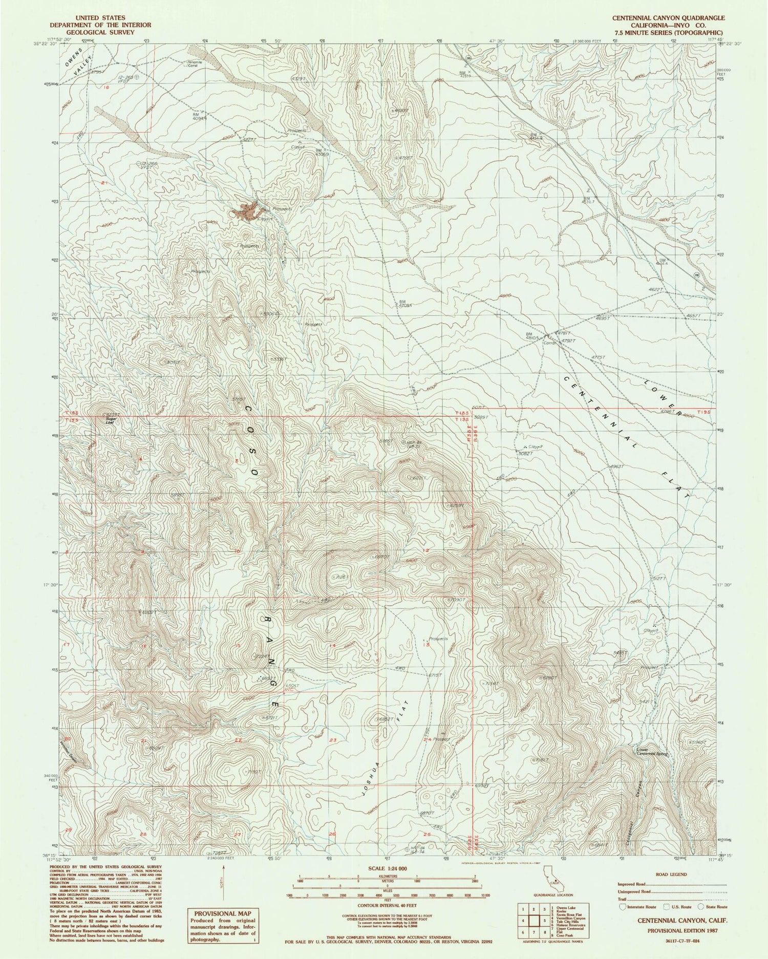 Classic USGS Centennial Canyon California 7.5'x7.5' Topo Map Image