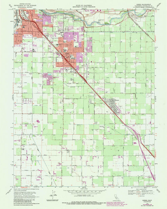 Classic USGS Ceres California 7.5'x7.5' Topo Map Image