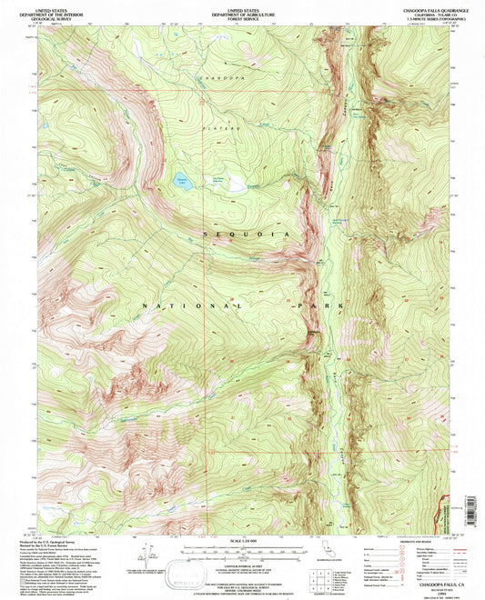 Classic USGS Chagoopa Falls California 7.5'x7.5' Topo Map Image