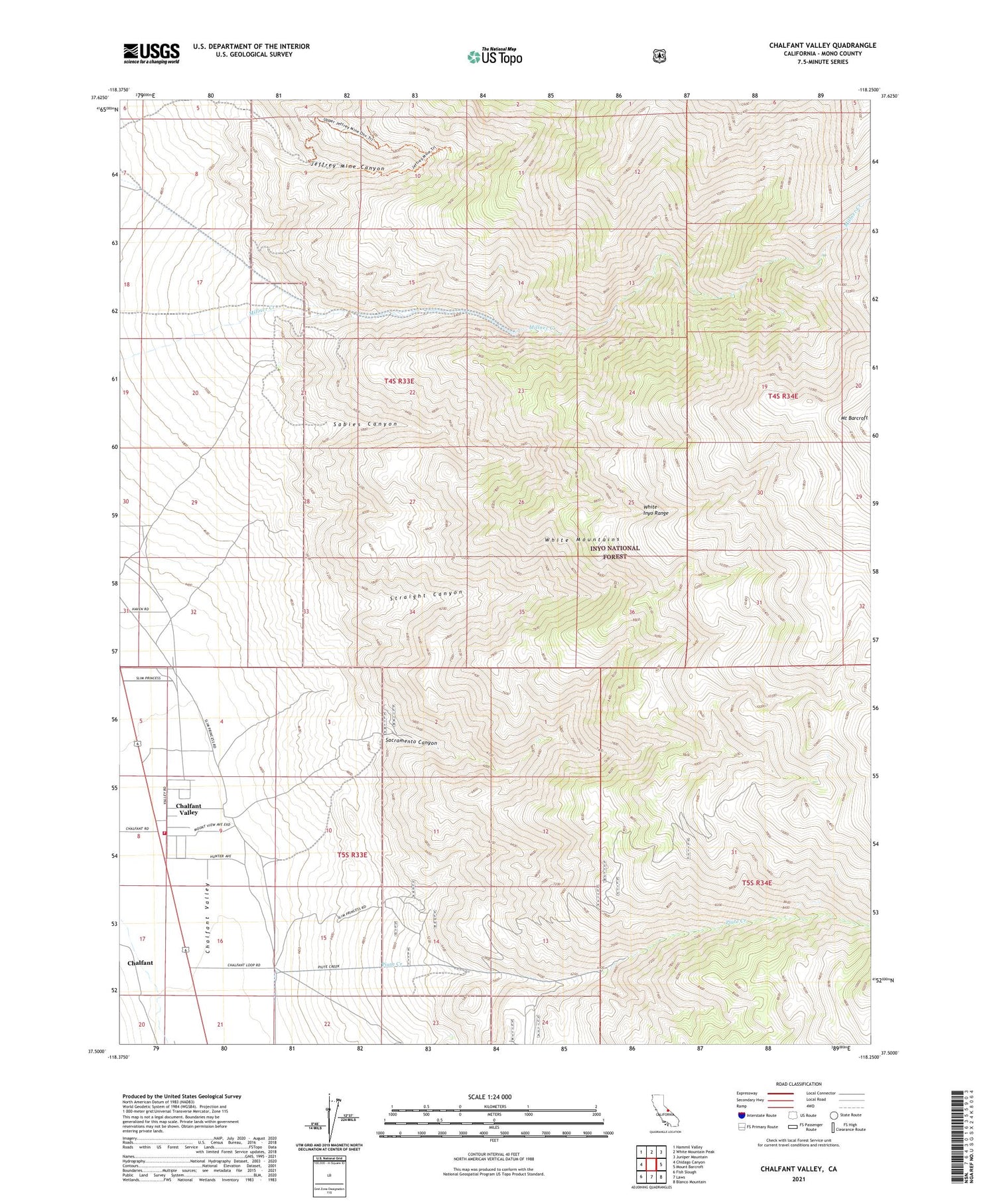 Chalfant Valley California US Topo Map Image
