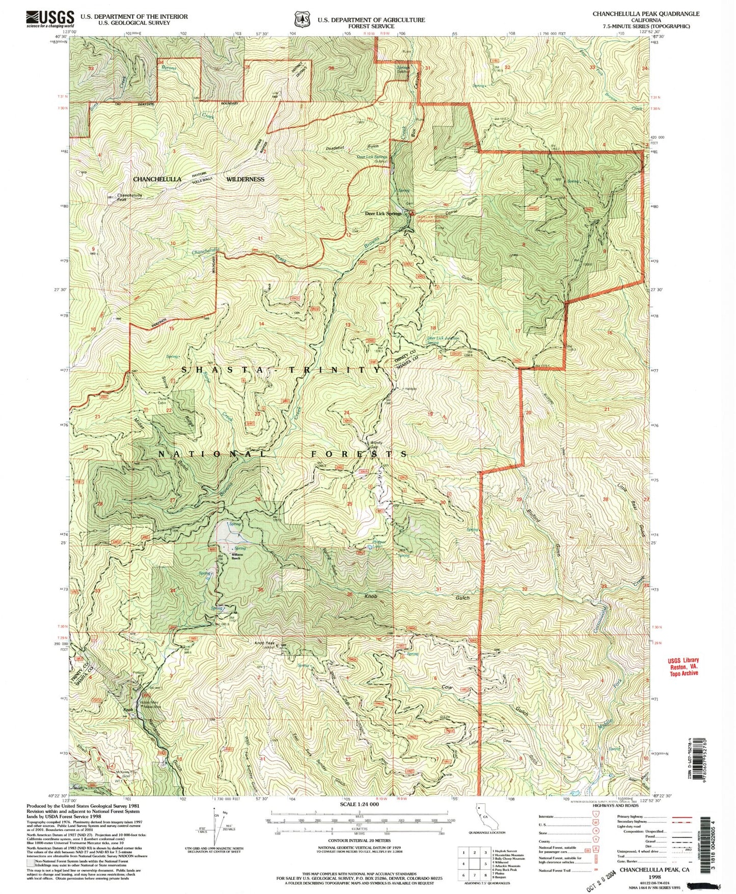 Classic USGS Chanchelulla Peak California 7.5'x7.5' Topo Map Image