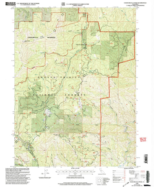 Classic USGS Chanchelulla Peak California 7.5'x7.5' Topo Map Image