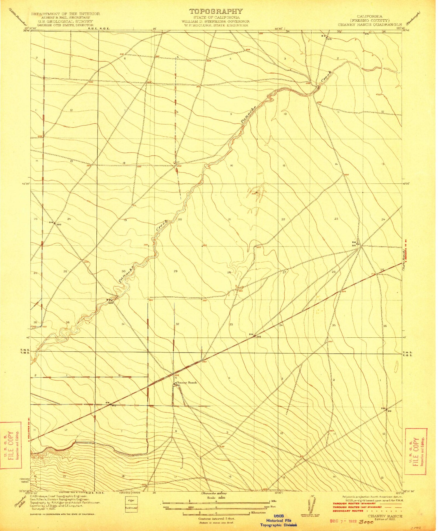 Classic USGS Chaney Ranch California 7.5'x7.5' Topo Map Image