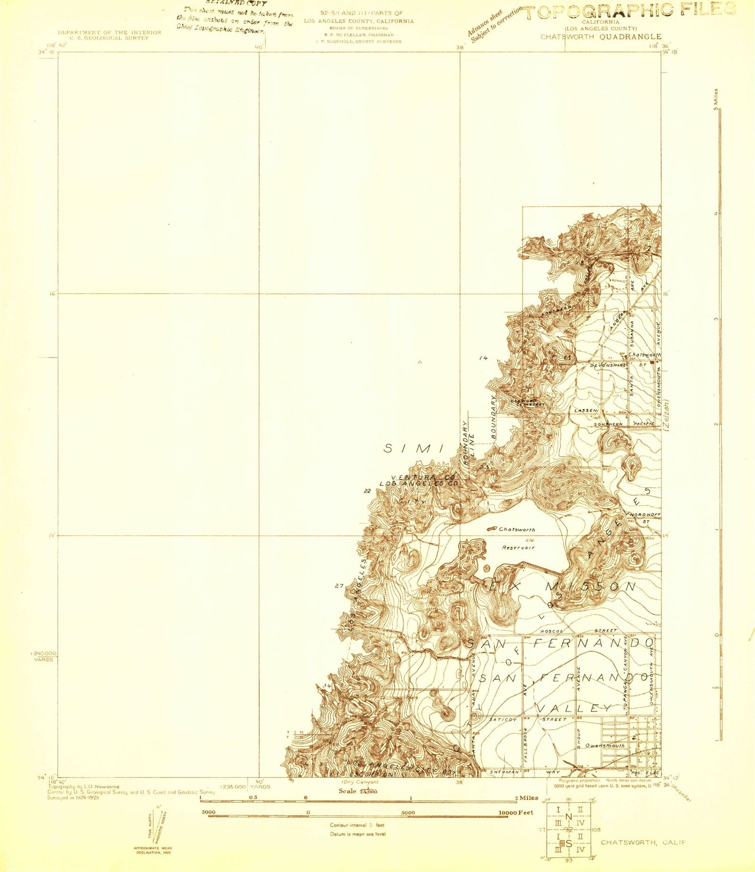 Classic USGS Chatsworth California 7.5'x7.5' Topo Map Image