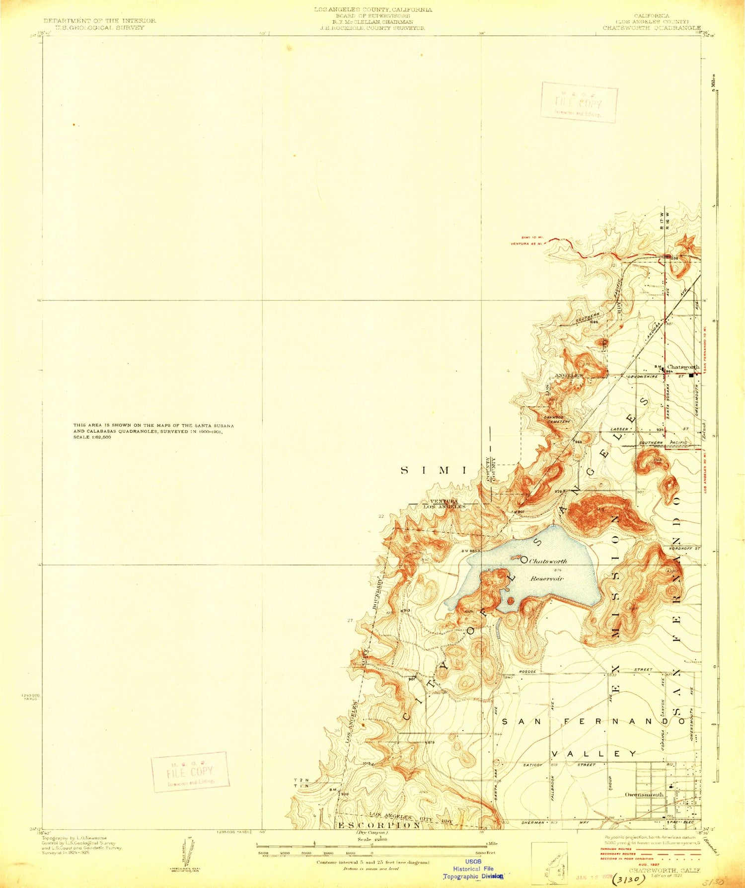 Classic USGS Chatsworth California 7.5'x7.5' Topo Map Image