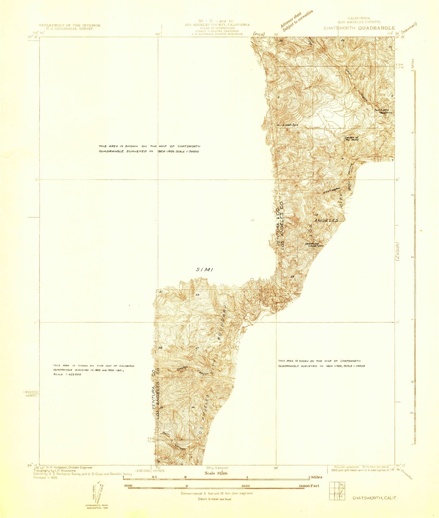 Classic USGS Chatsworth California 7.5'x7.5' Topo Map Image
