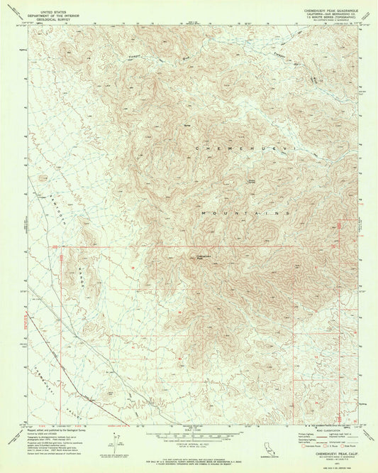 Classic USGS Chemehuevi Peak California 7.5'x7.5' Topo Map Image