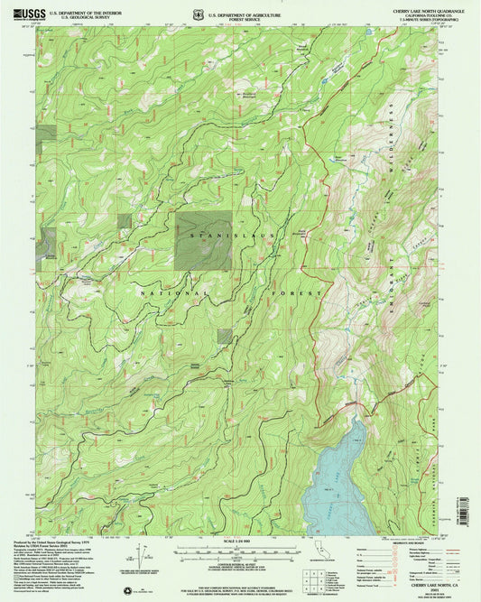 Classic USGS Cherry Lake North California 7.5'x7.5' Topo Map Image