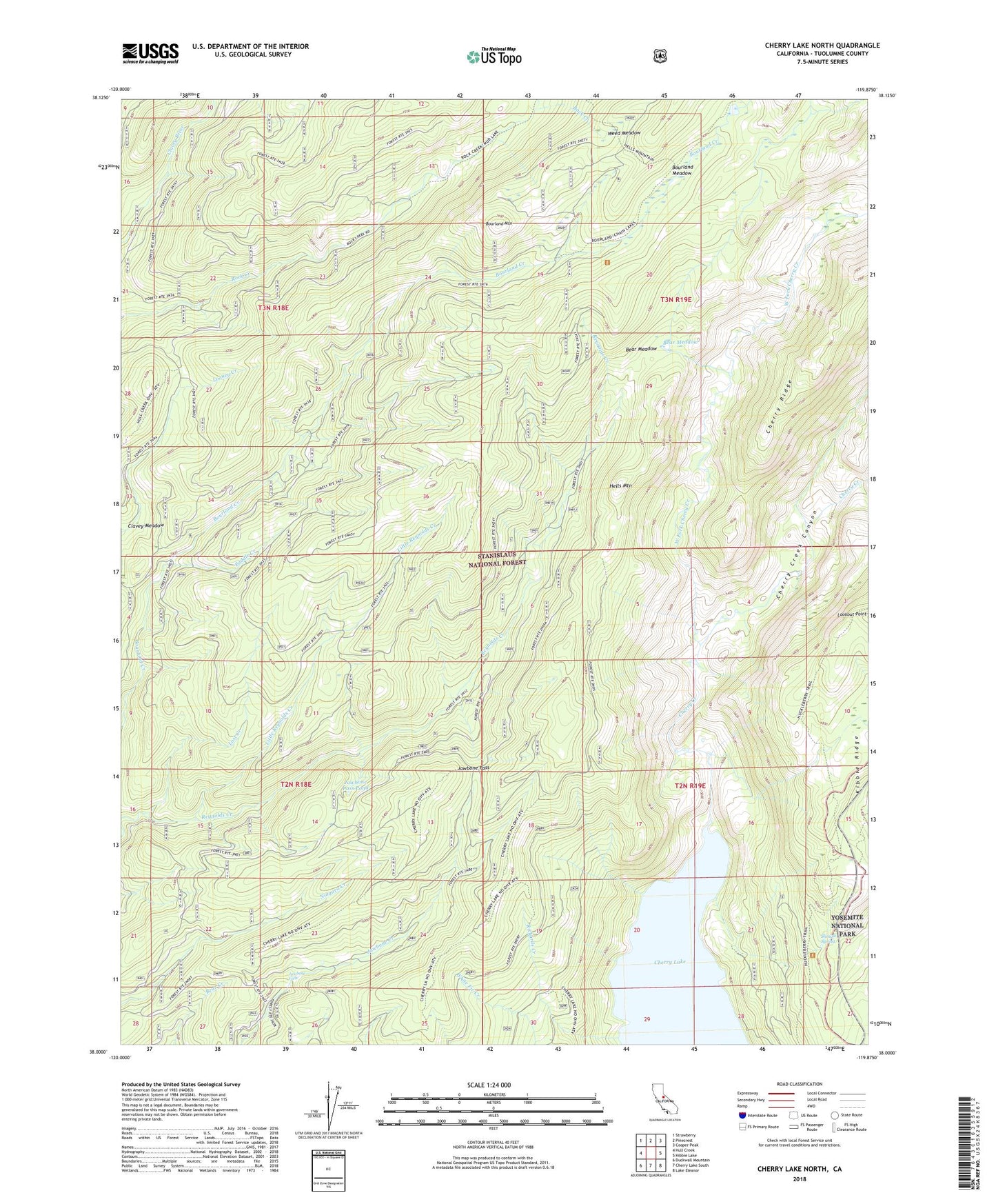 Cherry Lake North California US Topo Map Image