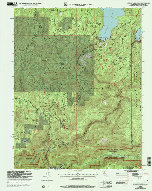 Classic USGS Cherry Lake South California 7.5'x7.5' Topo Map Image
