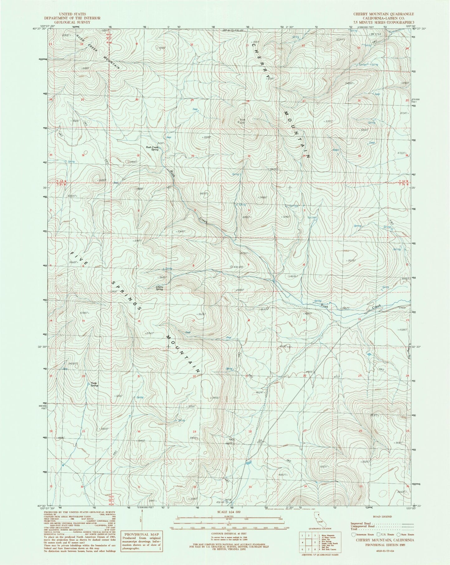 Classic USGS Cherry Mountain California 7.5'x7.5' Topo Map Image