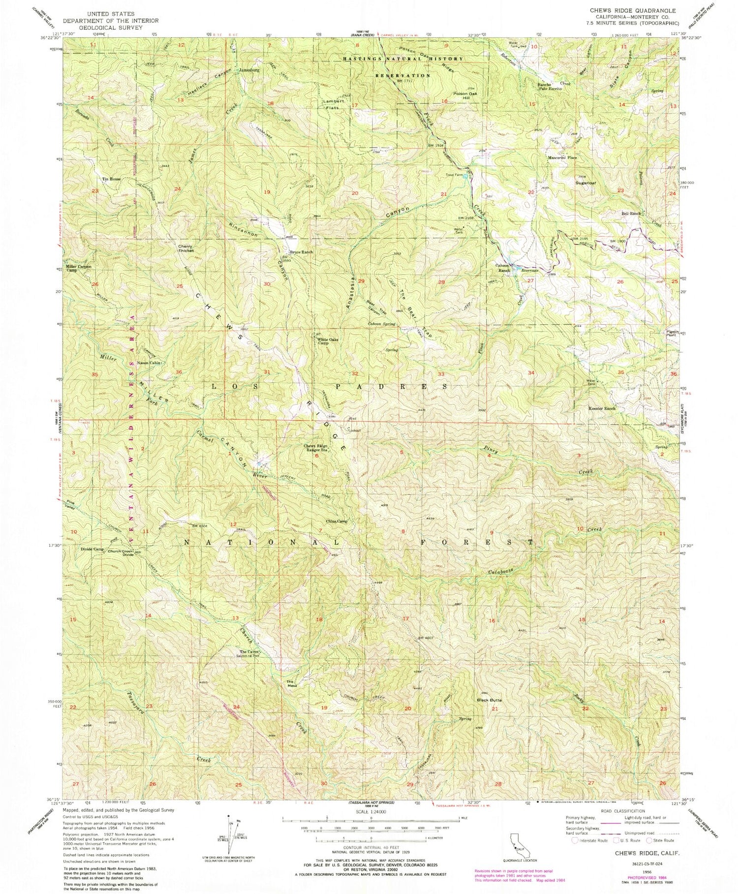 Classic USGS Chews Ridge California 7.5'x7.5' Topo Map Image