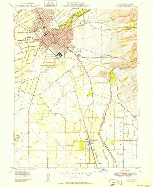 Classic USGS Chico California 7.5'x7.5' Topo Map Image