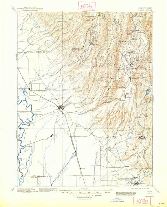 Historic 1895 Chico California 30'x30' Topo Map Image