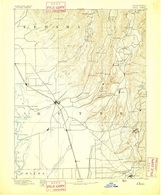 Historic 1893 Chico California 30'x30' Topo Map Image