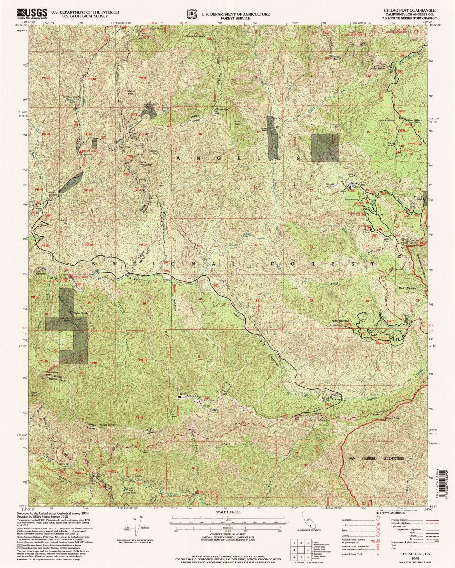 USGS Classic Chilao Flat California 7.5'x7.5' Topo Map Image