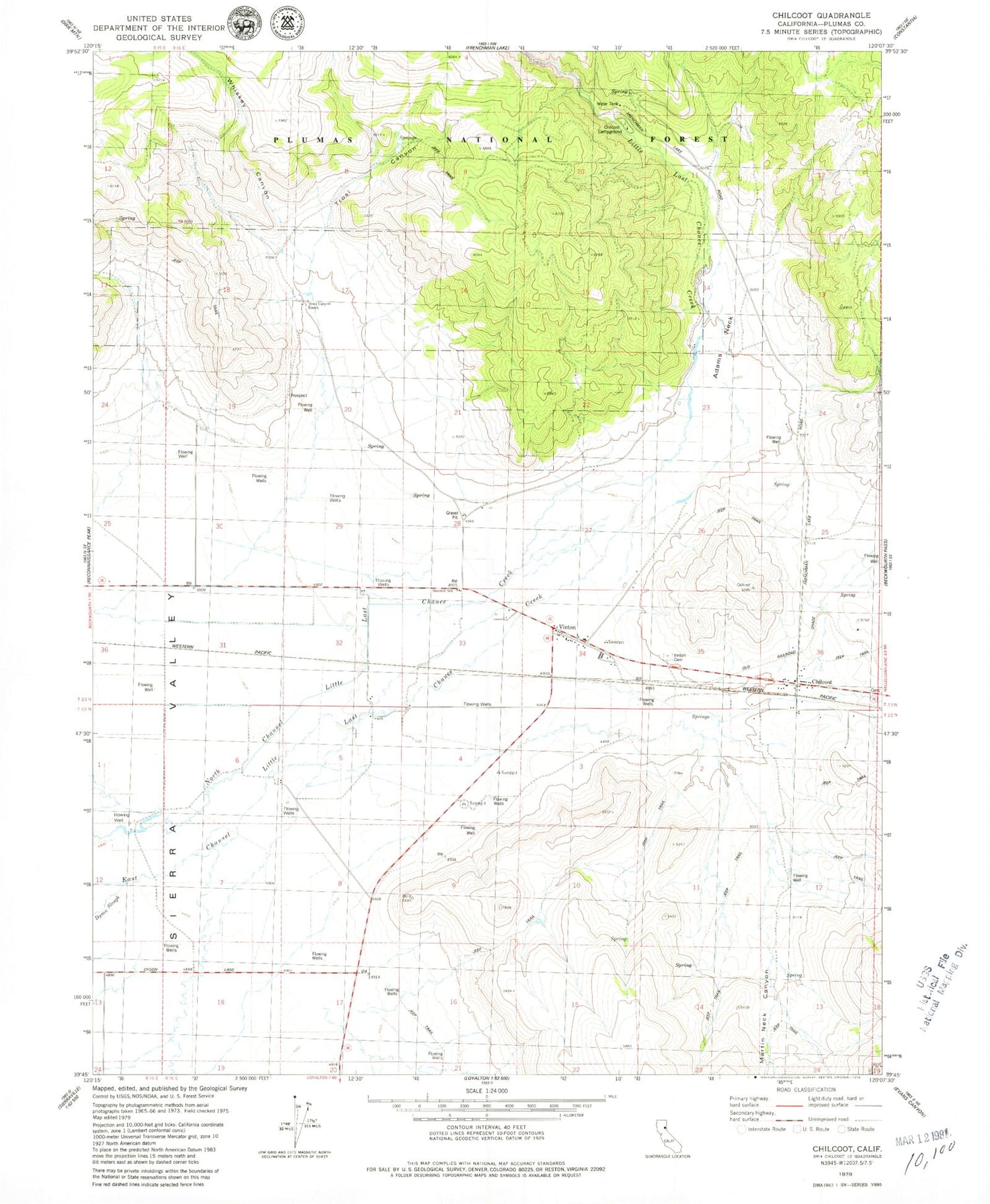 Classic USGS Chilcoot California 7.5'x7.5' Topo Map Image