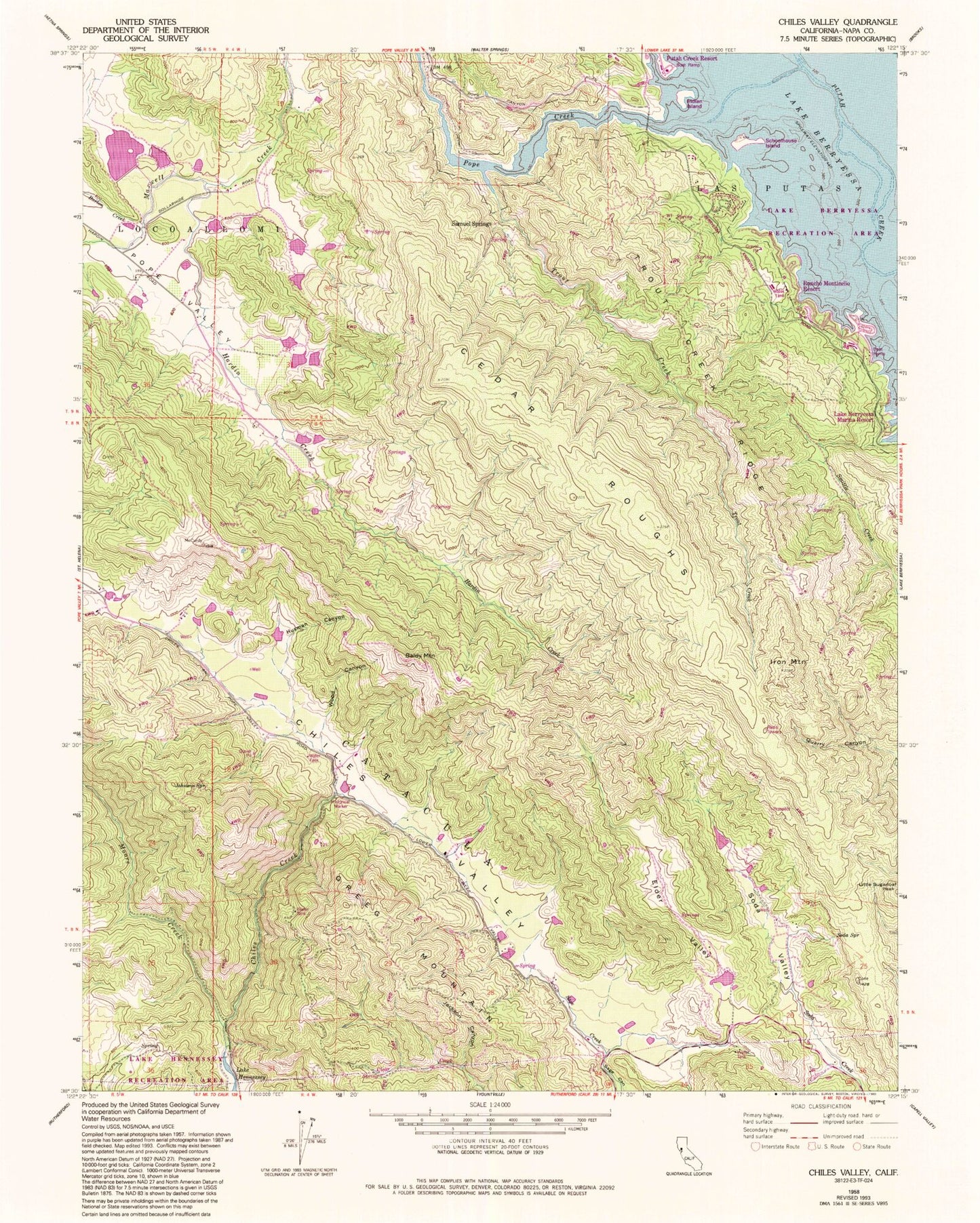 Classic USGS Chiles Valley California 7.5'x7.5' Topo Map Image