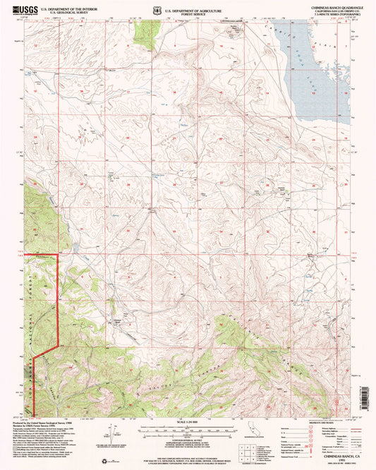 Classic USGS Chimineas Ranch California 7.5'x7.5' Topo Map Image