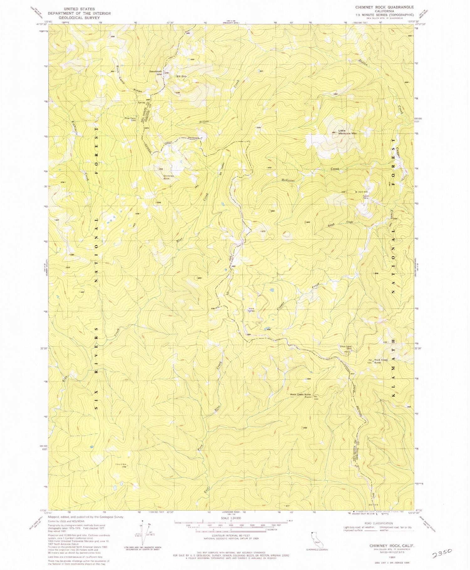 Classic USGS Chimney Rock California 7.5'x7.5' Topo Map Image