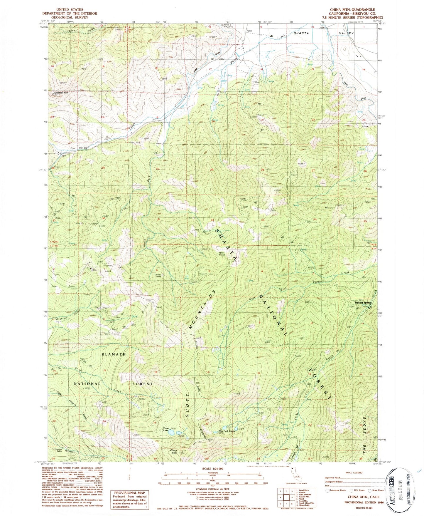 Classic USGS China Mountain California 7.5'x7.5' Topo Map Image
