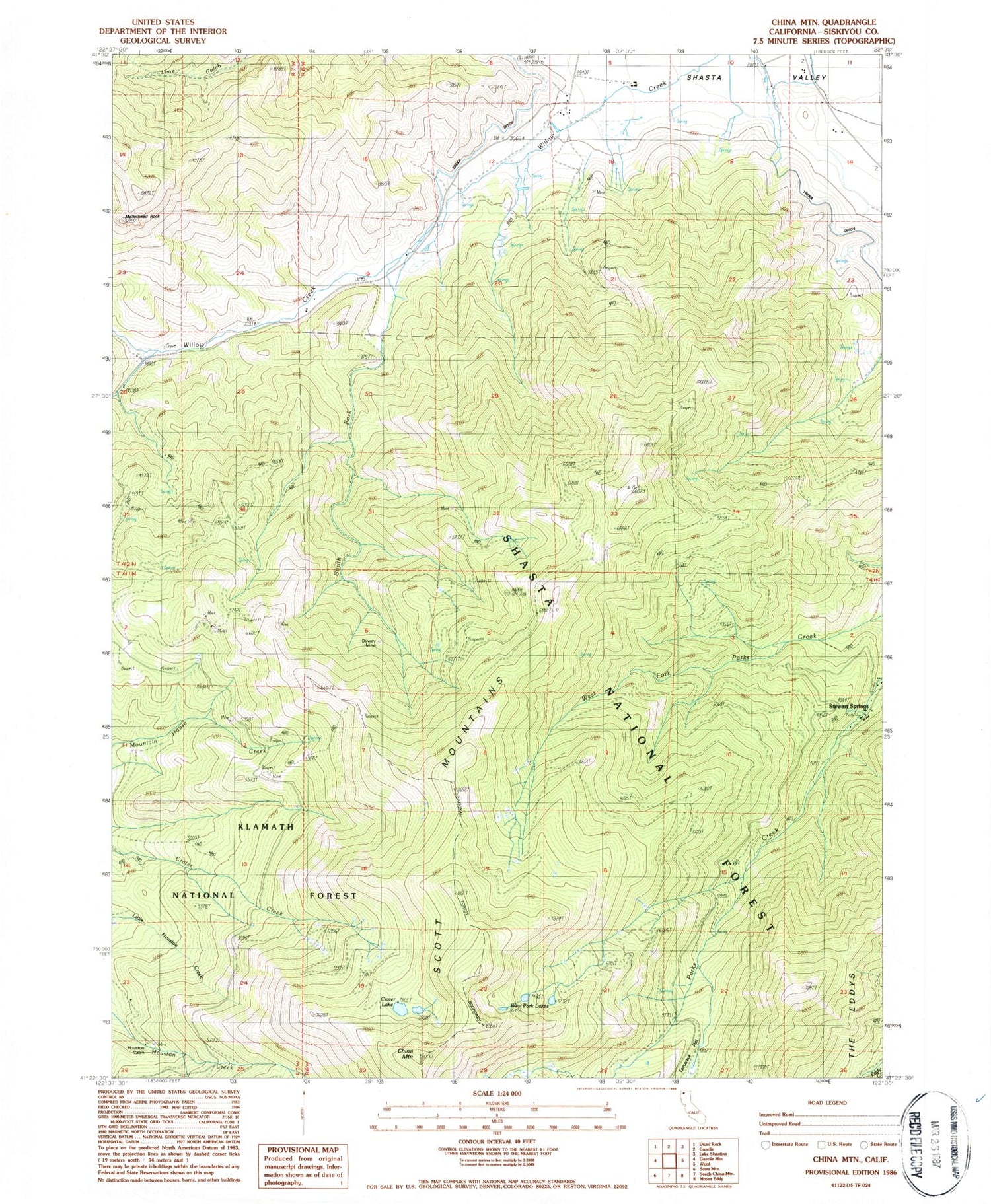 Classic USGS China Mountain California 7.5'x7.5' Topo Map Image
