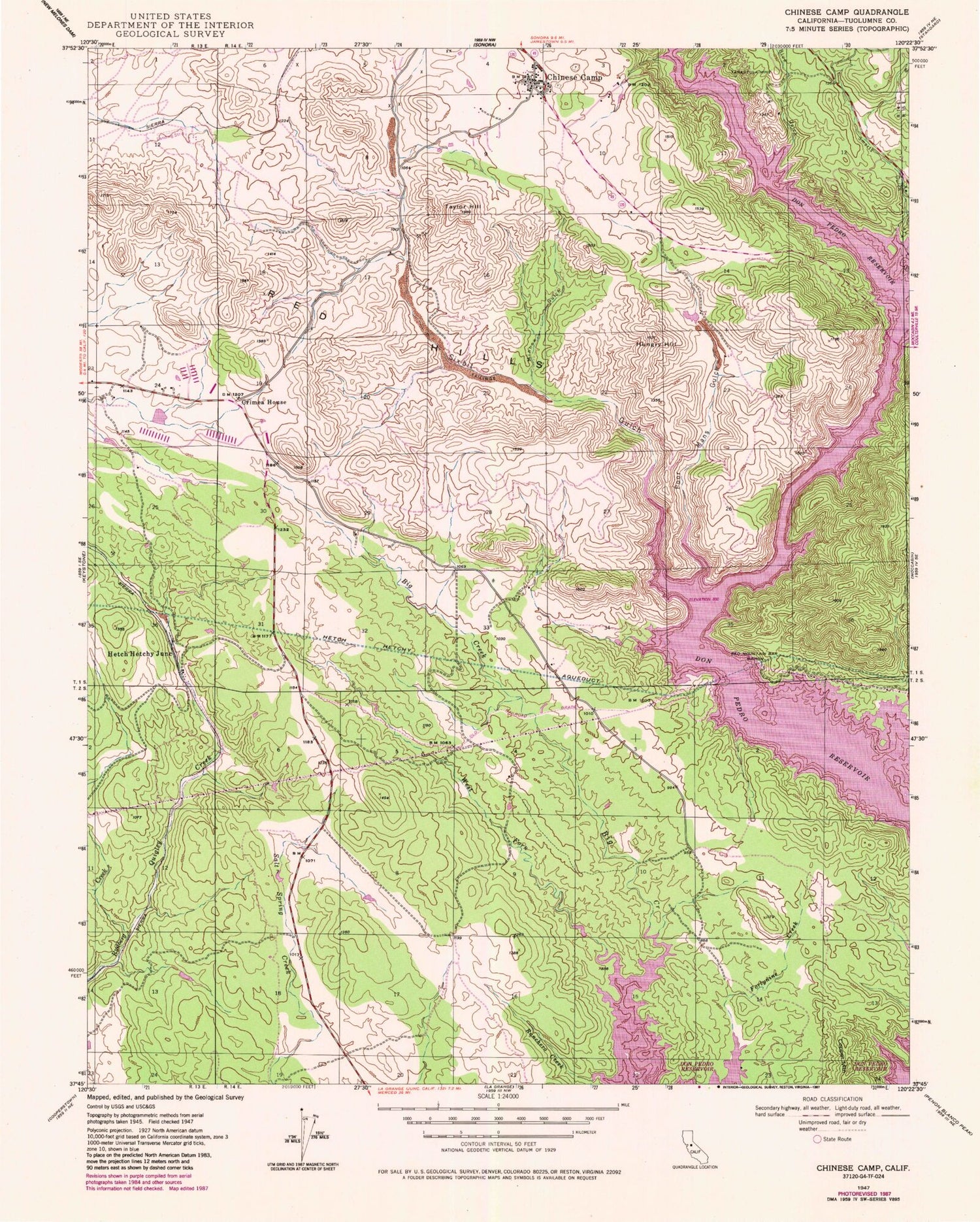 Classic USGS Chinese Camp California 7.5'x7.5' Topo Map Image