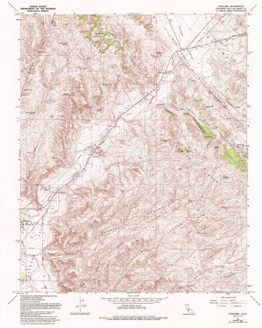 Classic USGS Cholame California 7.5'x7.5' Topo Map Image