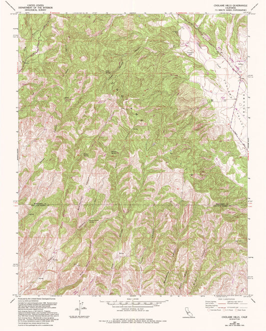 Classic USGS Cholame Hills California 7.5'x7.5' Topo Map Image