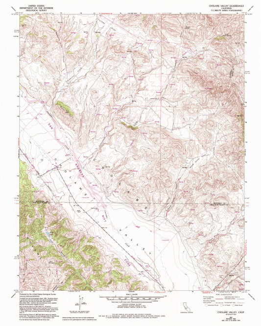Classic USGS Cholame Valley California 7.5'x7.5' Topo Map Image
