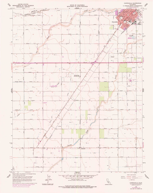 Classic USGS Chowchilla California 7.5'x7.5' Topo Map Image