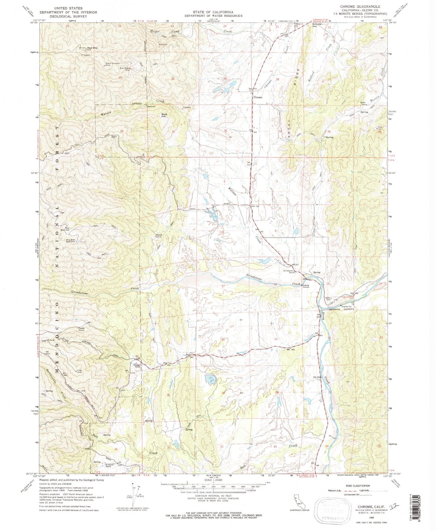 Classic USGS Chrome California 7.5'x7.5' Topo Map Image