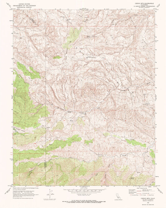 Classic USGS Ciervo Mountain California 7.5'x7.5' Topo Map Image