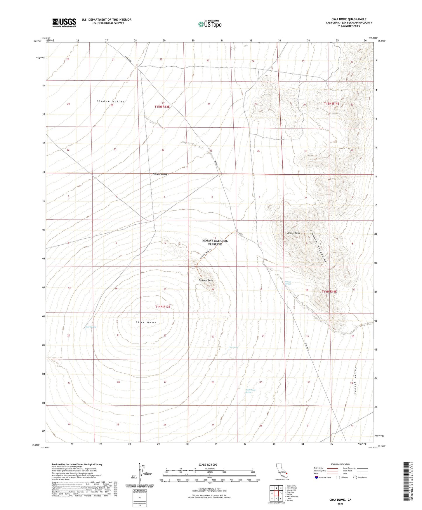 Cima Dome California US Topo Map Image