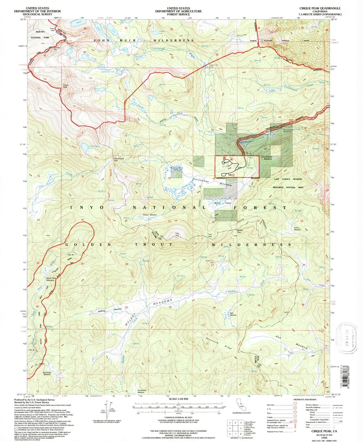 USGS Classic Cirque Peak California 7.5'x7.5' Topo Map Image