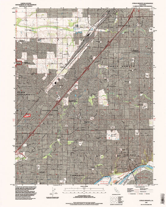 Classic USGS Citrus Heights California 7.5'x7.5' Topo Map Image