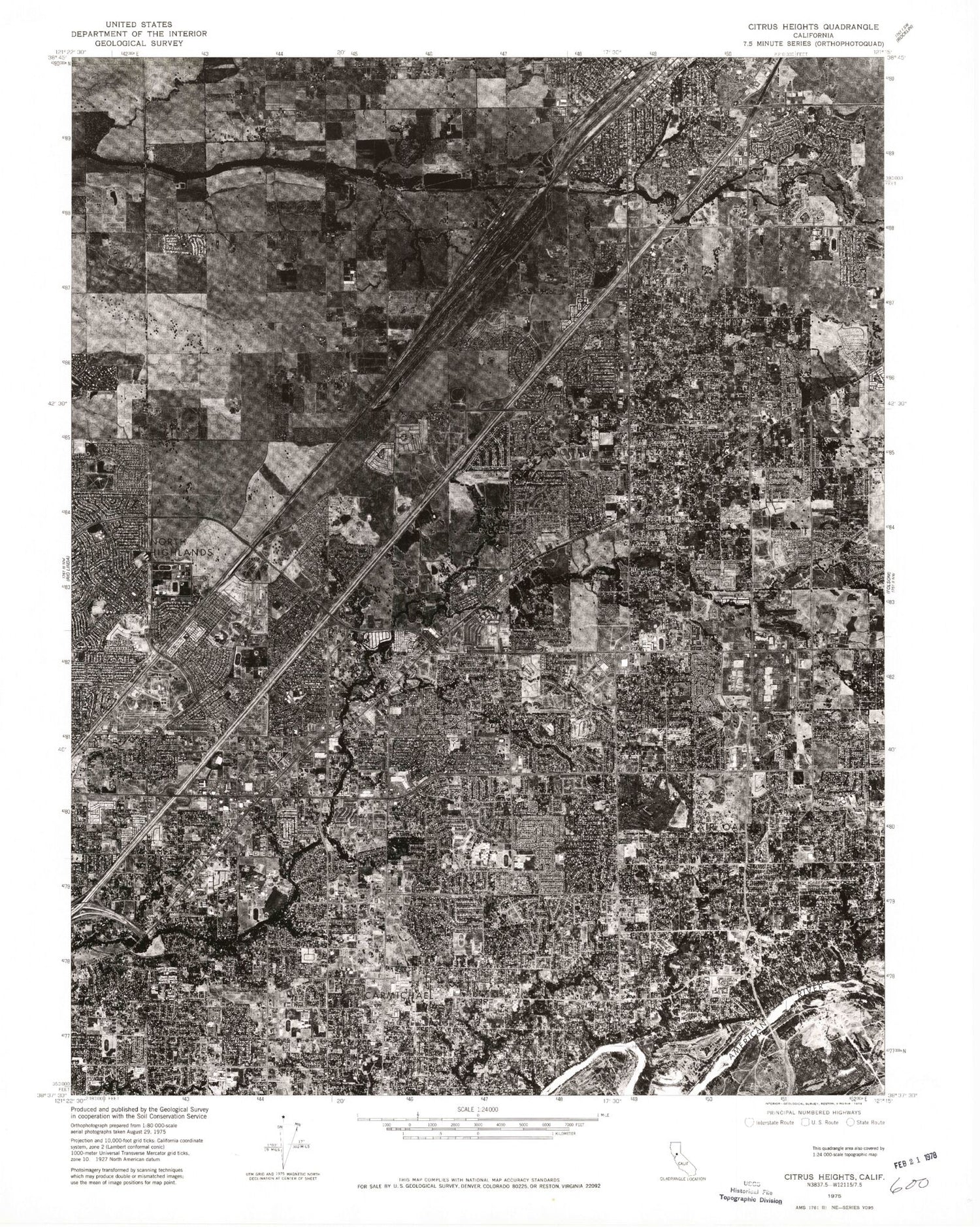Classic USGS Citrus Heights California 7.5'x7.5' Topo Map Image