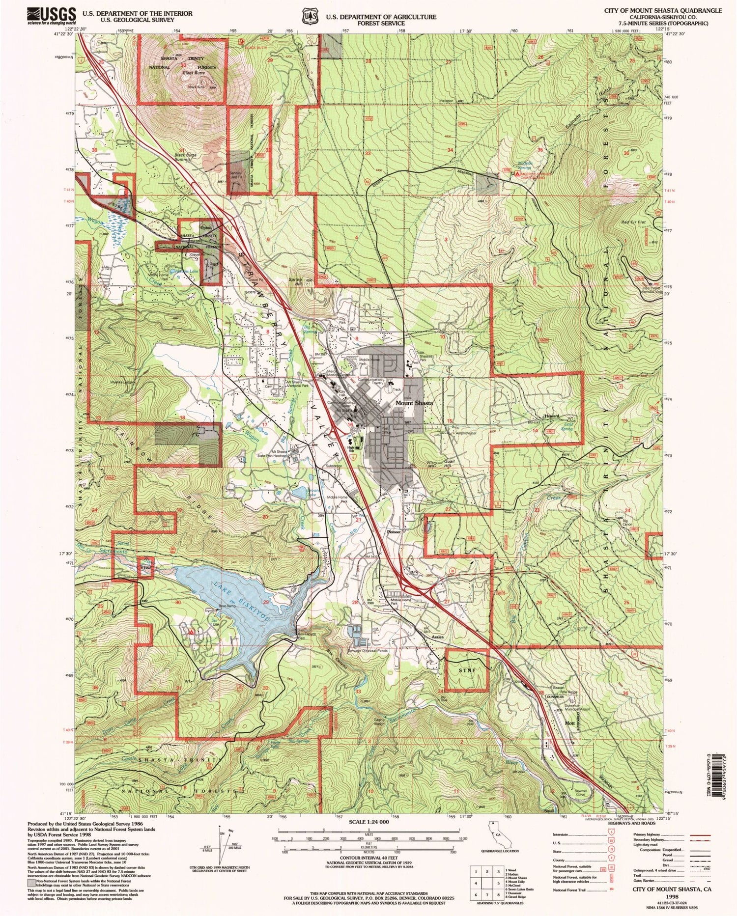 Classic USGS City of Mount Shasta California 7.5'x7.5' Topo Map Image