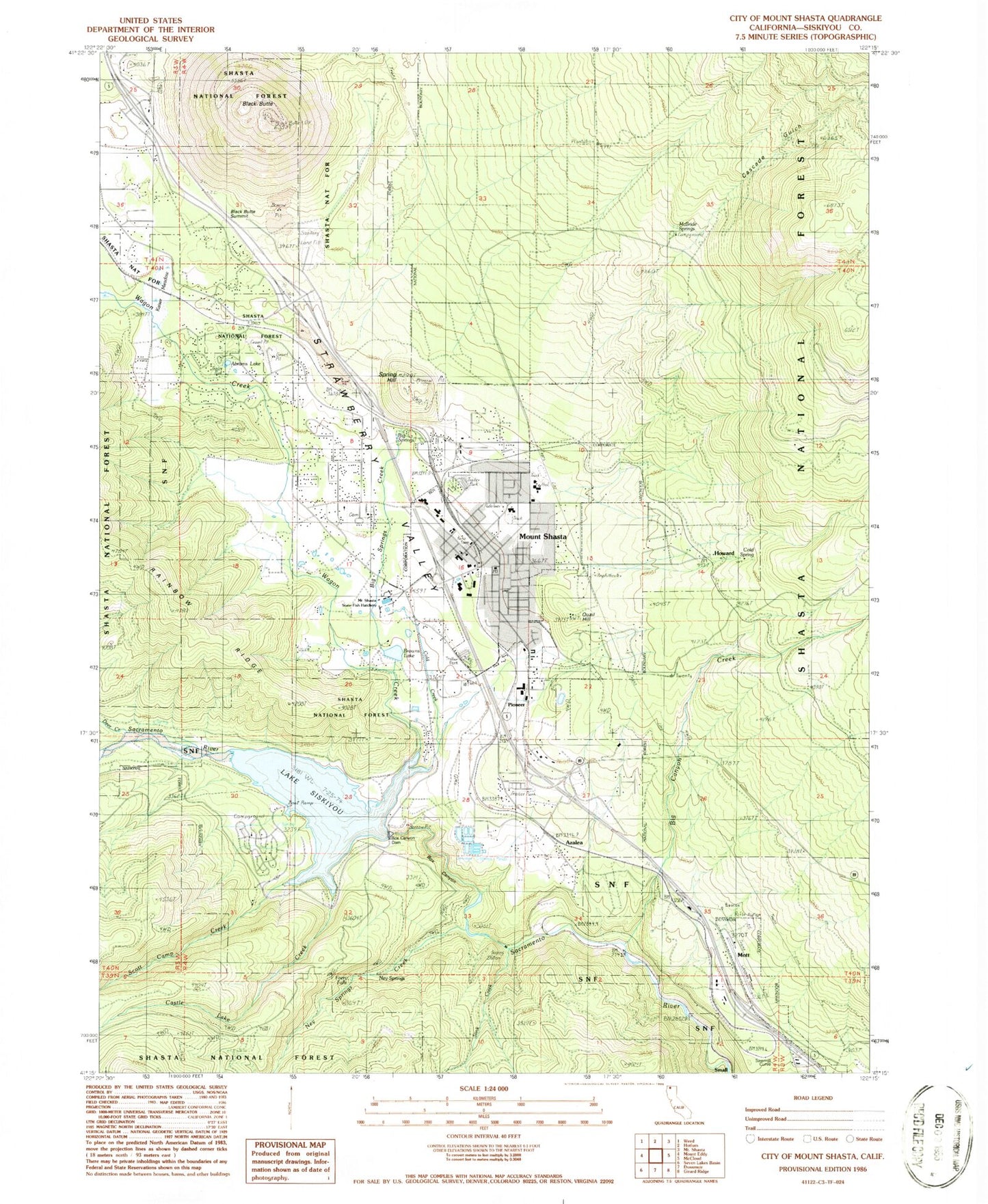 Classic USGS City of Mount Shasta California 7.5'x7.5' Topo Map Image