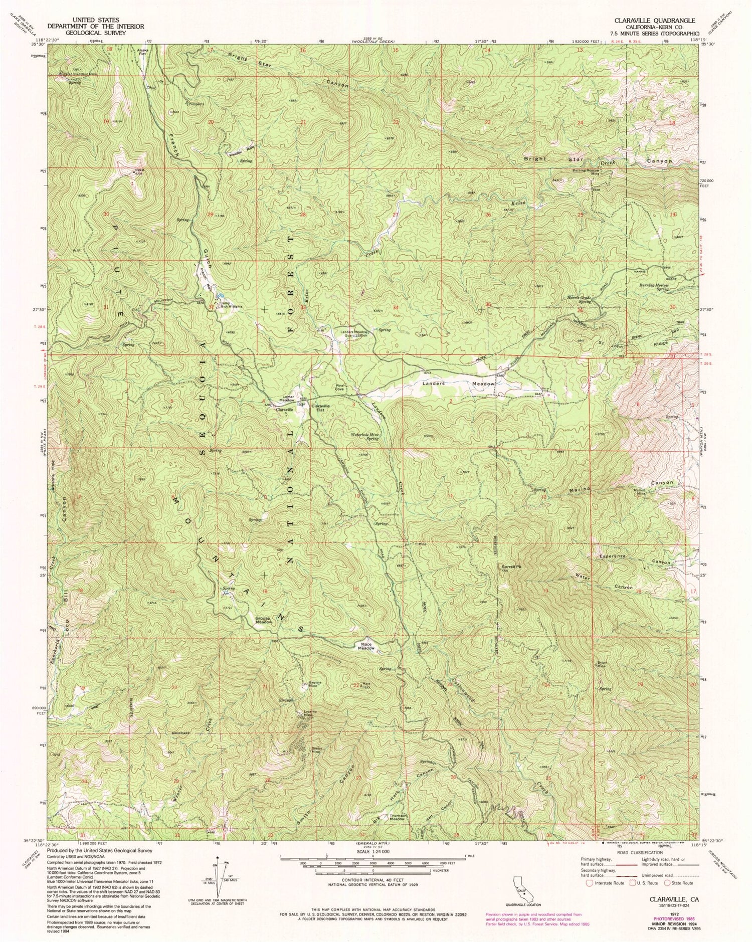Classic USGS Claraville California 7.5'x7.5' Topo Map Image